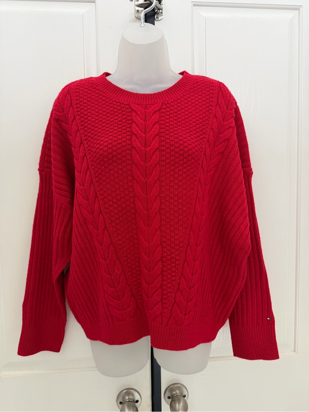 Tommy Hilfiger Red Cable Knit Sweater Sz L